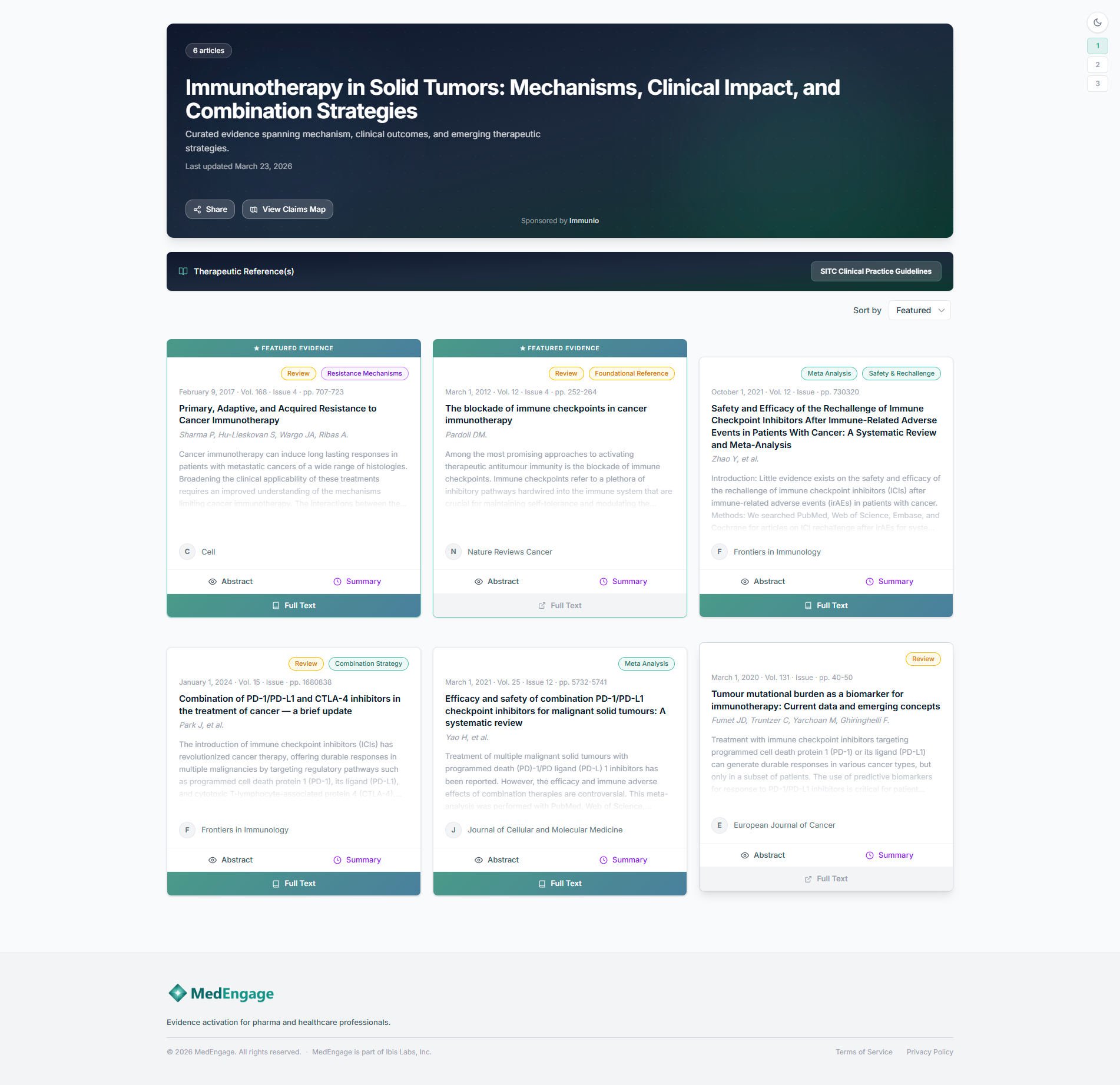 Evidence hub with featured and supporting articles